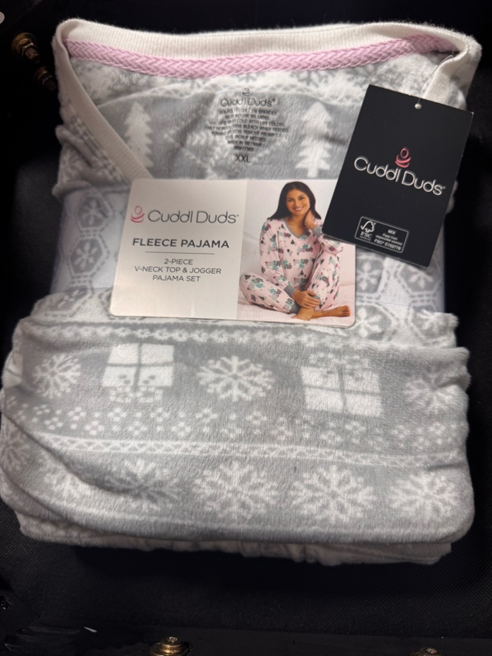 Cuddl Duds Grey & White Snowflake Fleece Pajama Set